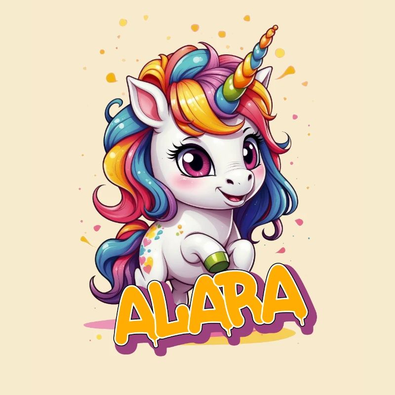 ALARA - Schöner Mädchen Name mit süßem Einhorn