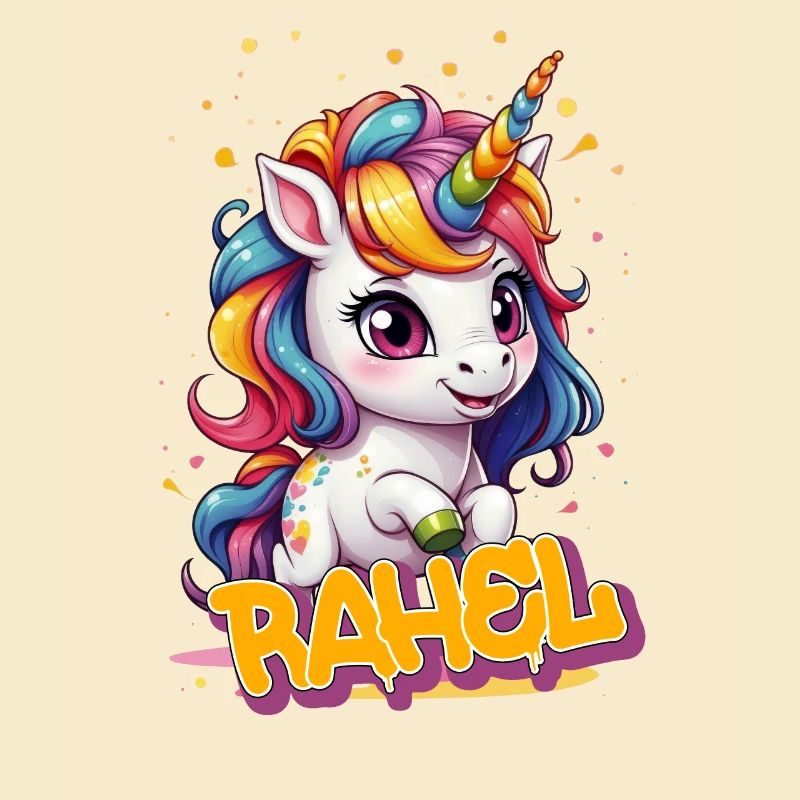 RAHEL - Schöner Mädchen Name mit süßem Einhorn