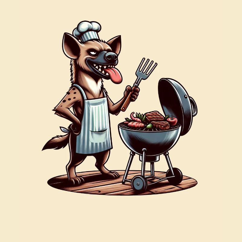 Hyäne als Grillchef im Sommer