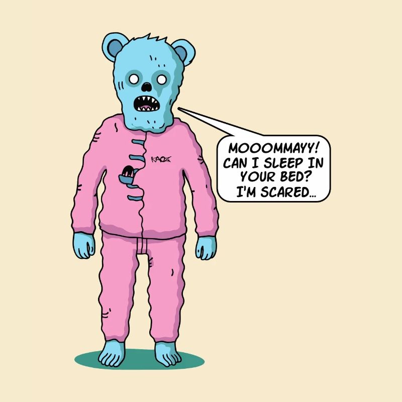 Cute zombie bear doesn't sleep, needs mom