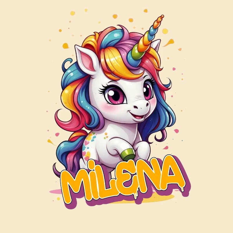 MILENA - Schöner Mädchen Name mit süßem Einhorn