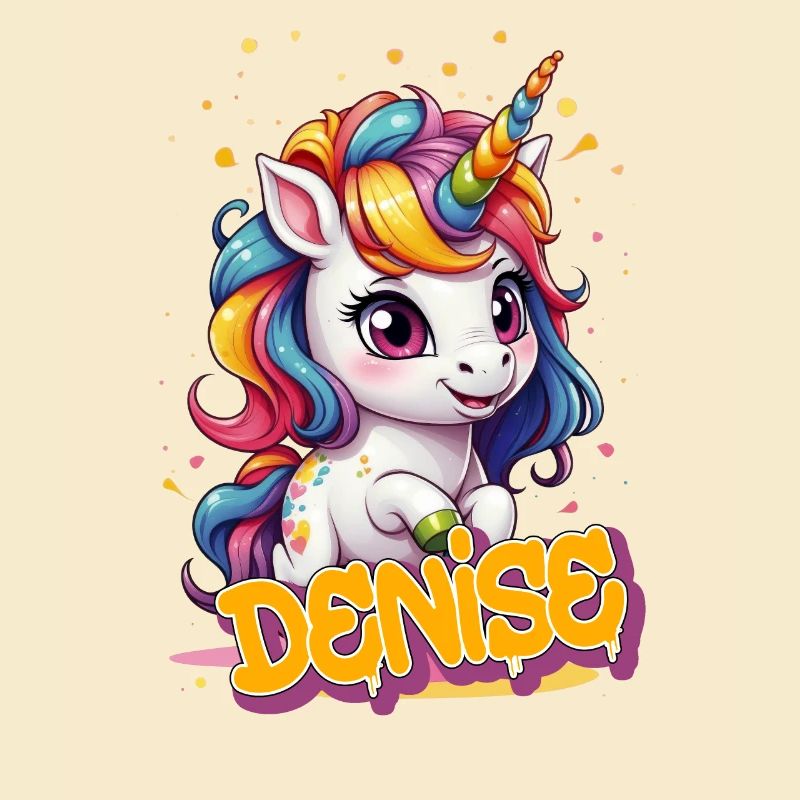 DENISE - Schöner Mädchen Name mit süßem Einhorn