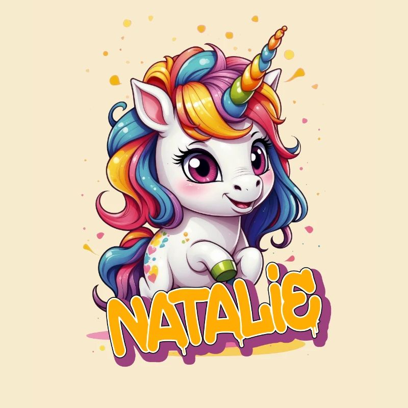 NATALIE - Schöner Mädchen Name mit süßem Einhorn
