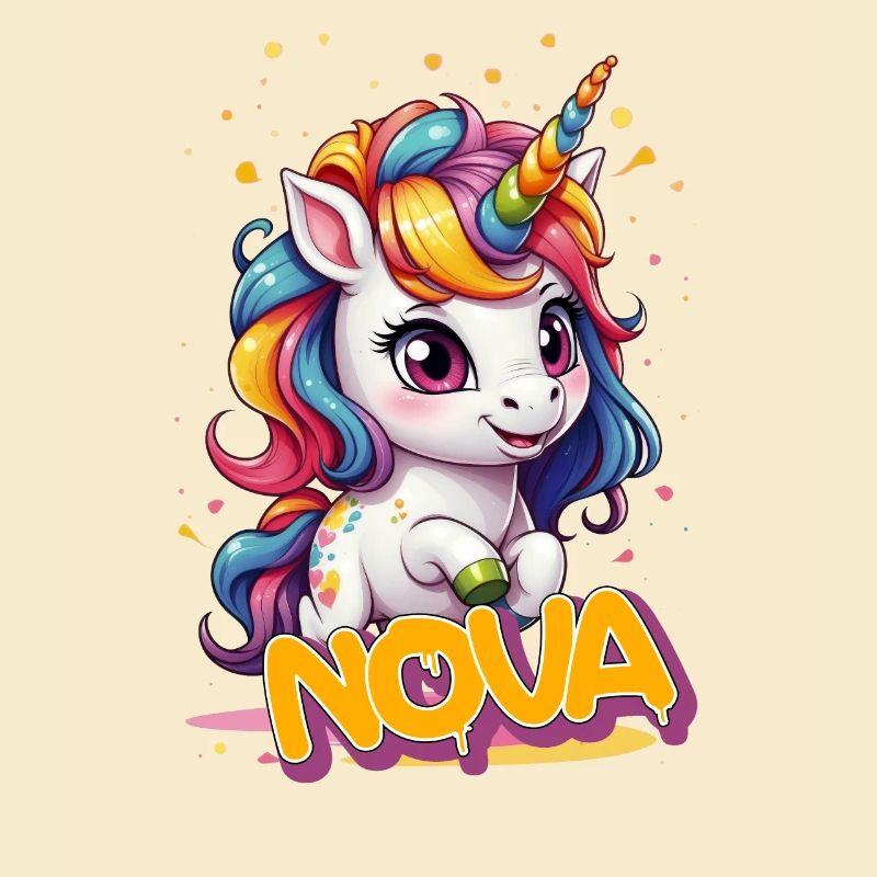 NOVA - Schöner Mädchen Name mit süßem Einhorn