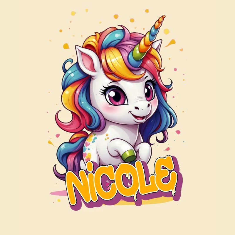 NICOLE - Schöner Mädchen Name mit süßem Einhorn