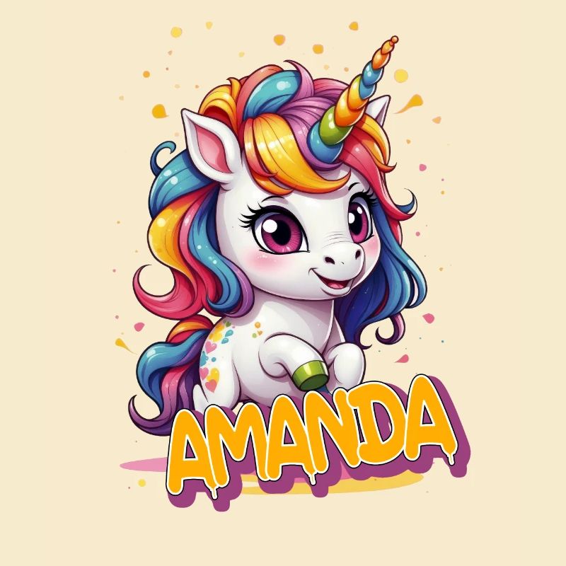 AMANDA - Schöner Mädchen Name mit süßem Einhorn
