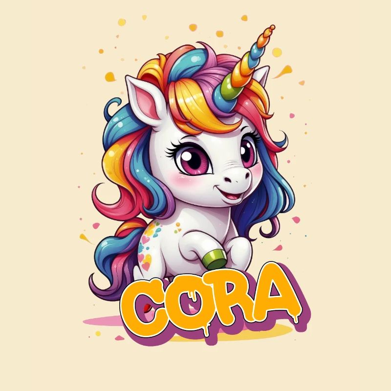 CORA - Schöner Mädchen Name mit süßem Einhorn