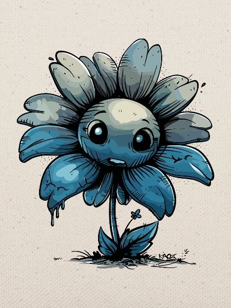 Eine dunkelblaue Comic Blume