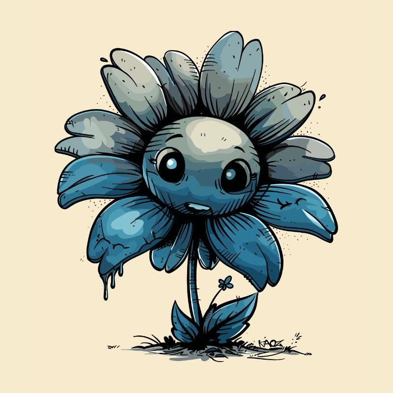 Eine dunkelblaue Comic Blume