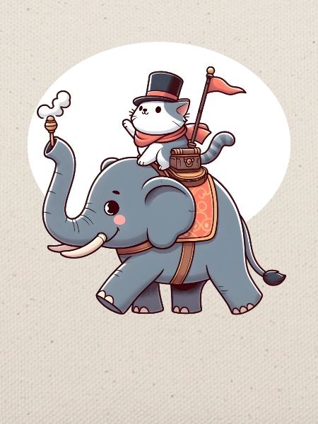 Katze reitet Elefant