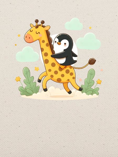 Pinguin reitet Giraffe