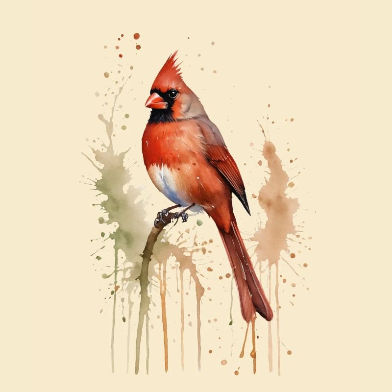 Nördlicher Kardinal Aquarell - Lebendiger Vogel