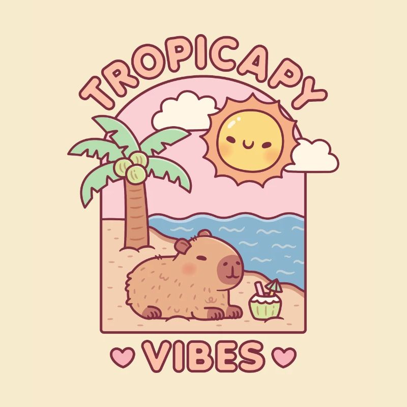 Cute Capybara Chilling On Beach Tropicapy Vibes