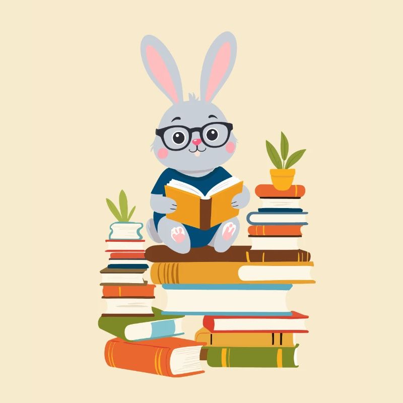Reading bunny Enthusiastic book lover