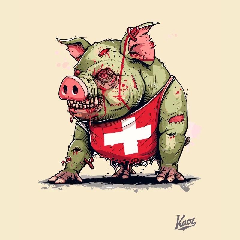 Schweizer Flagge: Zombie-Schwein