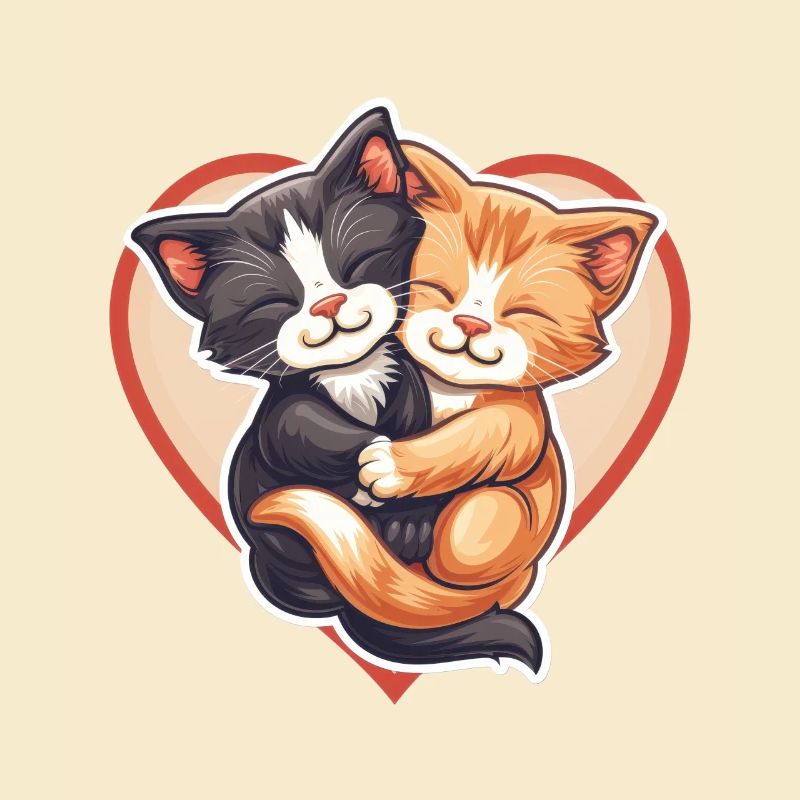 Two Cats Hugging Inside Heart