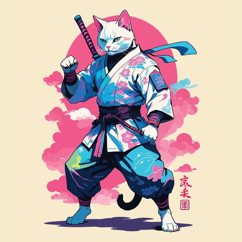 Conception esthétique Samurai Cat Vaporwave