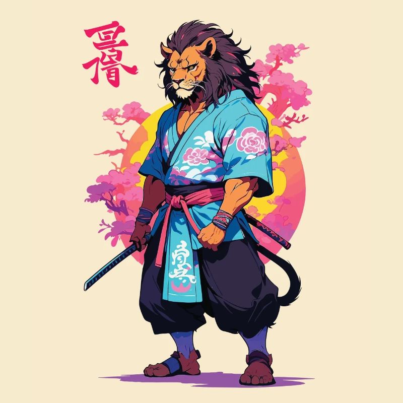 Conception esthétique Samurai Cat Vaporwave