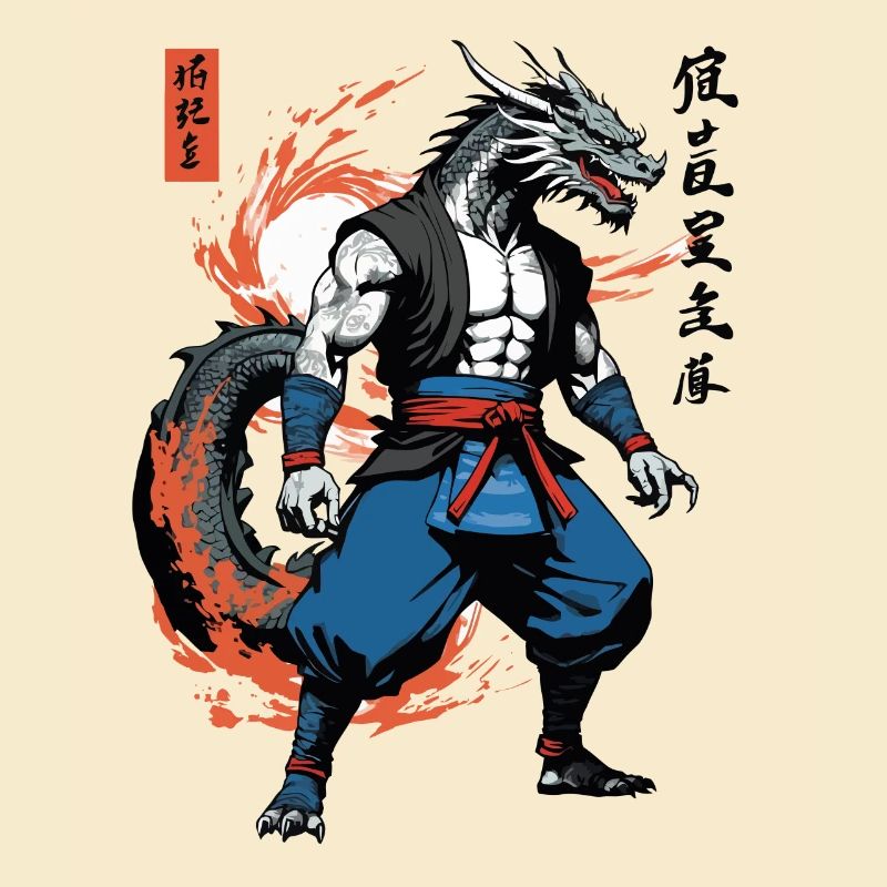 Samouraï Dragon Vintage Ukiyo-e Style Artwork