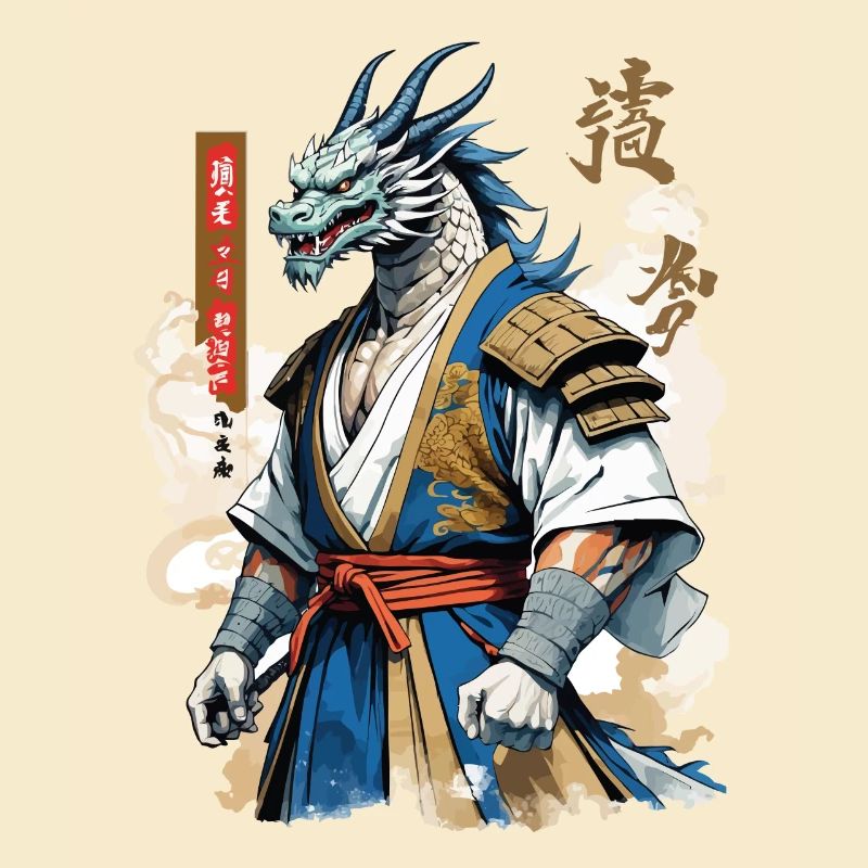 Drachen Samurai Vintage Ukiyo-e Stil