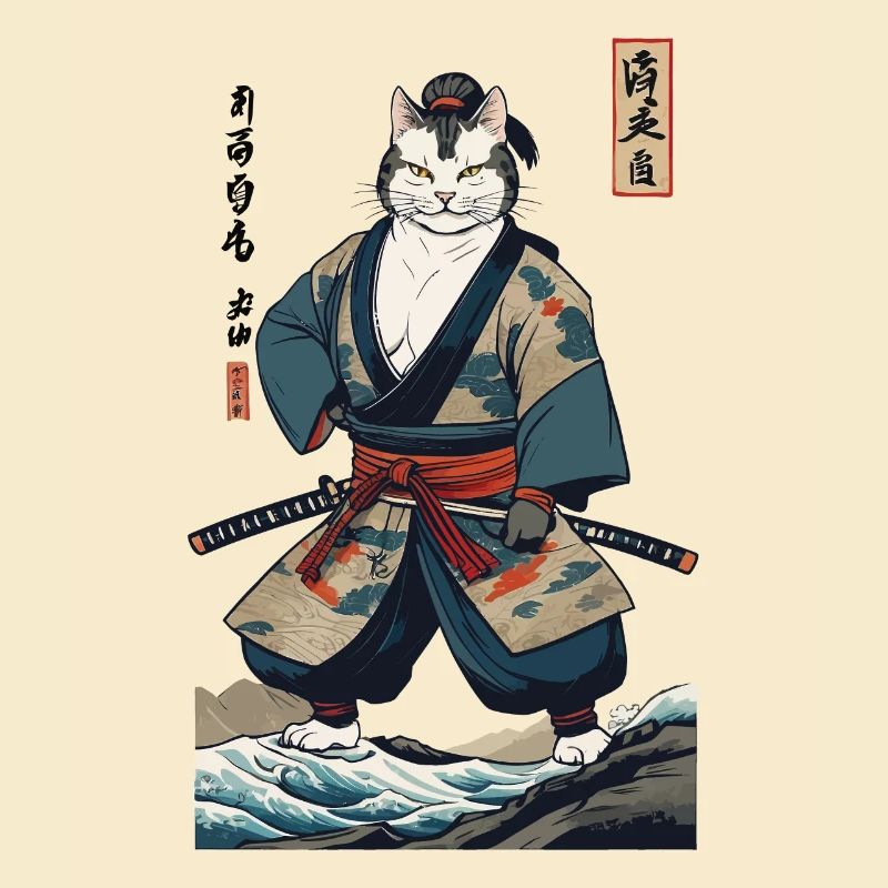 Samurai Katze Vintage Ukiyo-E Japanisches