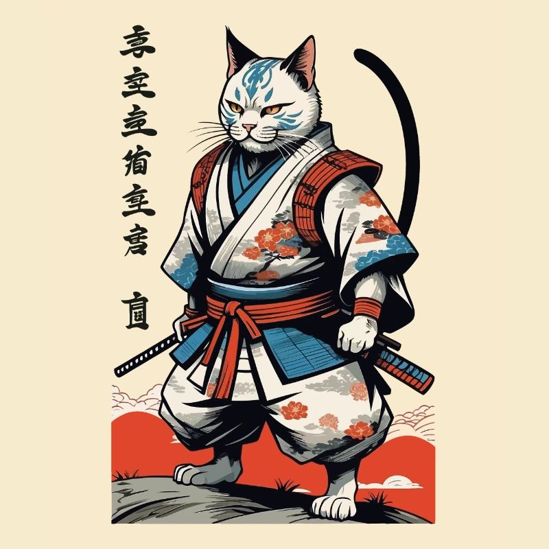 Samurai Katze Vintage Ukiyo-E Japanisches