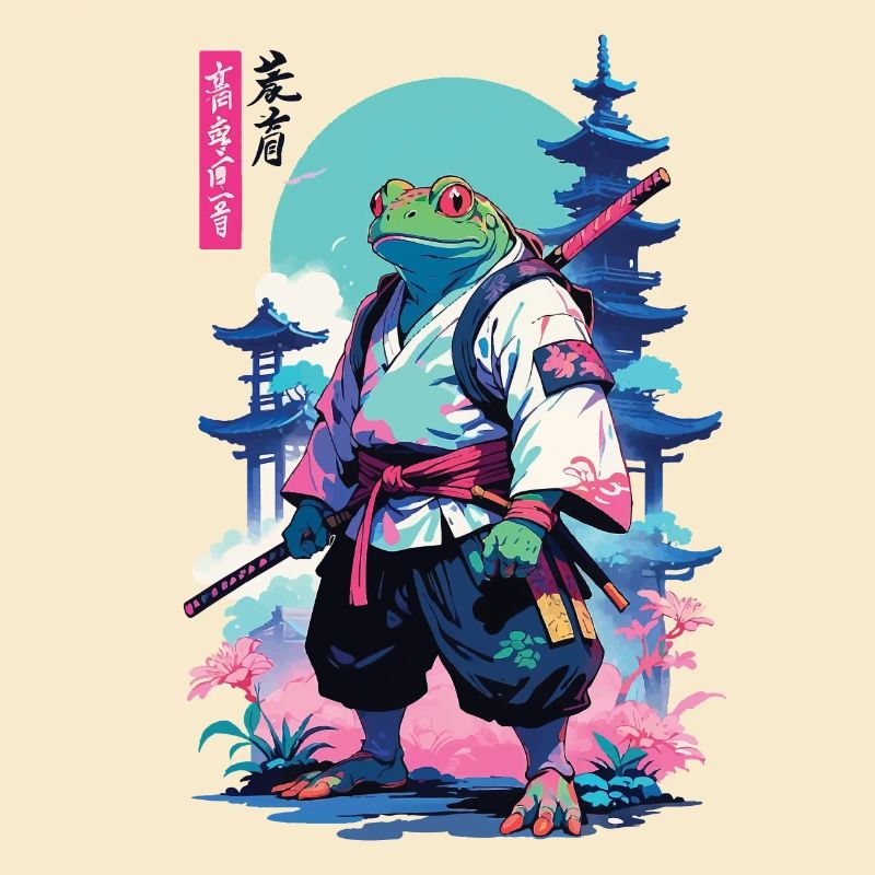 Samurai Frog Aesthetic Vaporwave Style