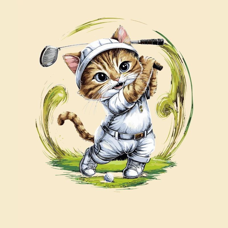 Niedliche Katze spielt Golf
