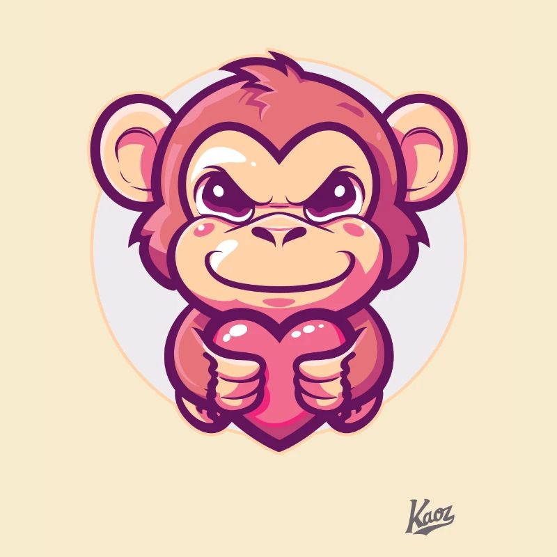 Cute monkey with heart and love