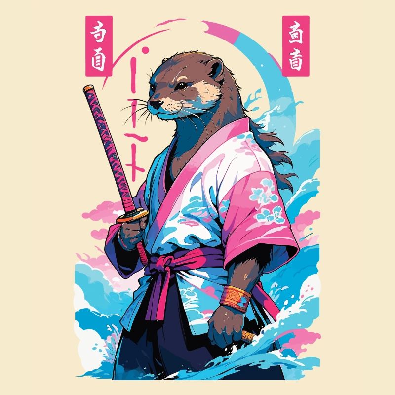 Samurai Otter Aesthetic Vaporwave Asian Style