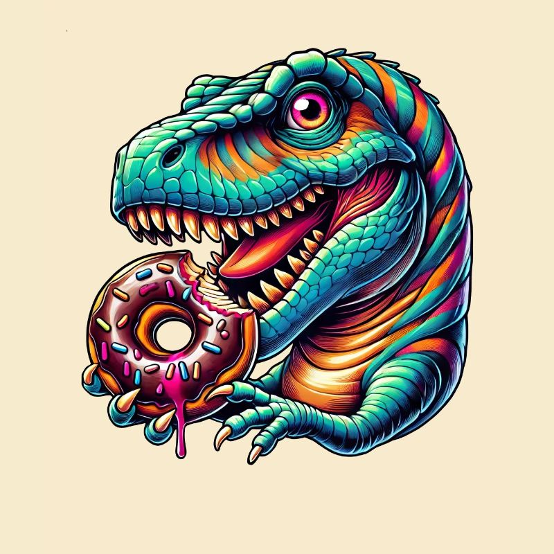 Cute Dino T-Rex Donut Rainbow Candy Colorful