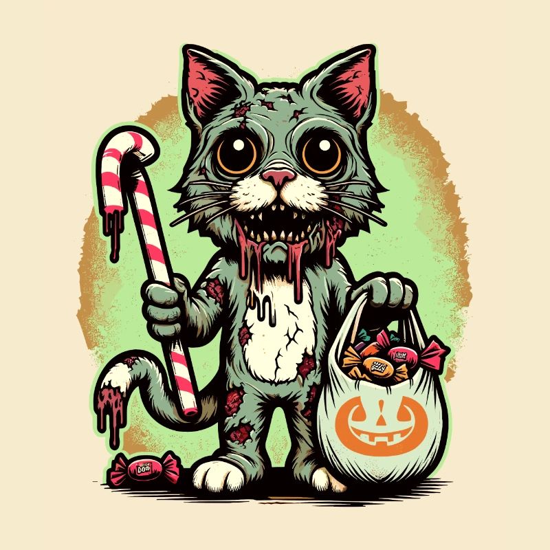 Creepy Zombie Katze Süßes Oder Saures