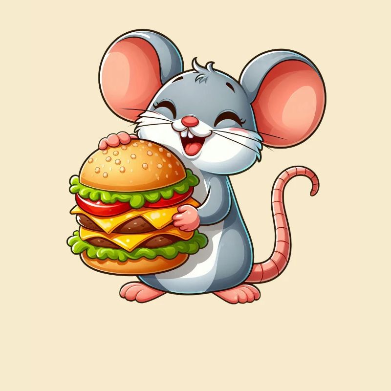 Funny mouse with hamburger fast food comic