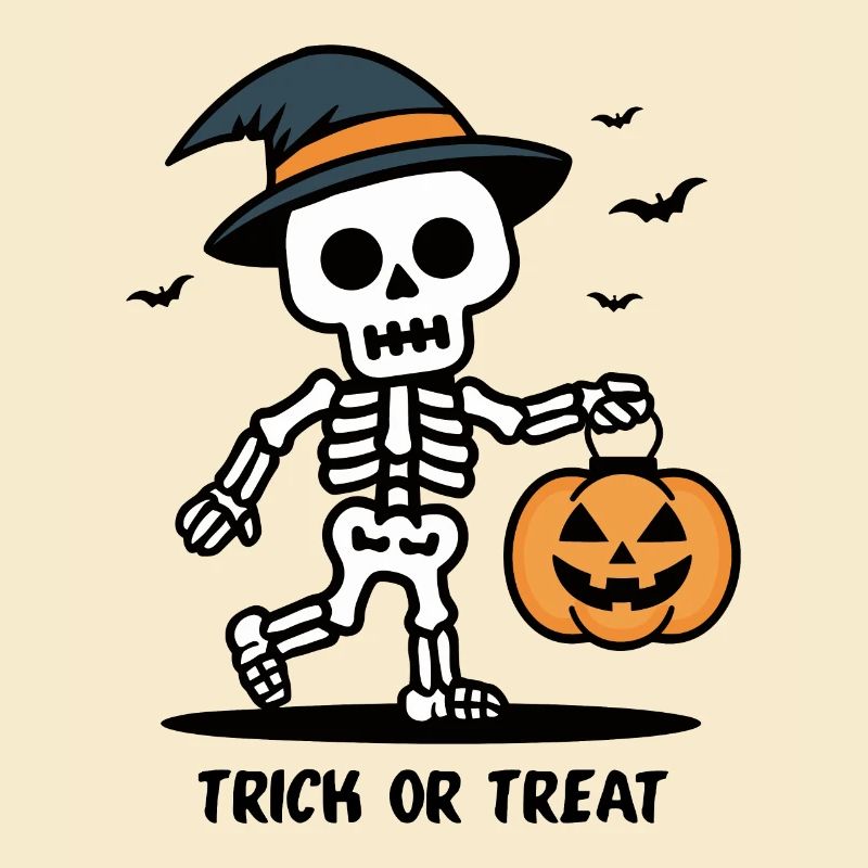 Cute Skeleton with Pumpkin Lantern Halloween