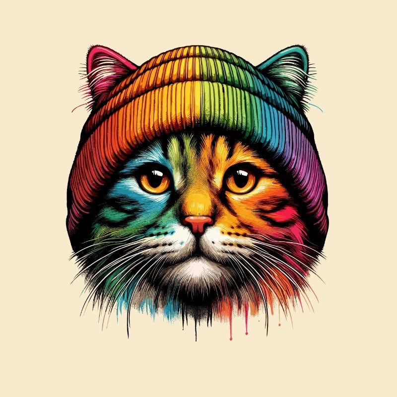 Bonnet Chat Arc-en-ciel Chat Maman Cool Drôle