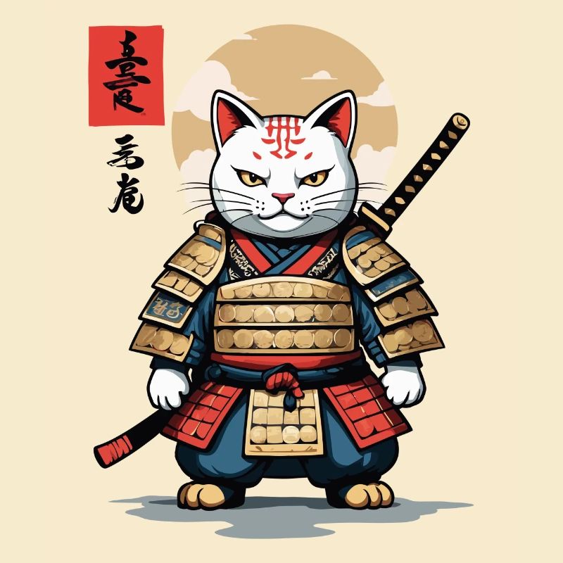Samurai Katze Asiatischer Ukiyo-E Stil Aesthetic