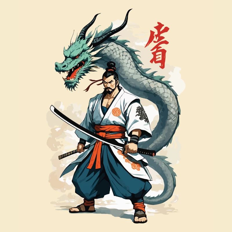 Samouraï Dragon Vintage Ukiyo-e Style Artwork