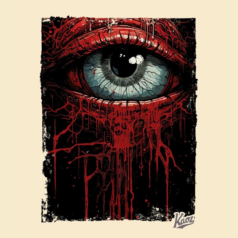 Sad eyes with dripping red paint