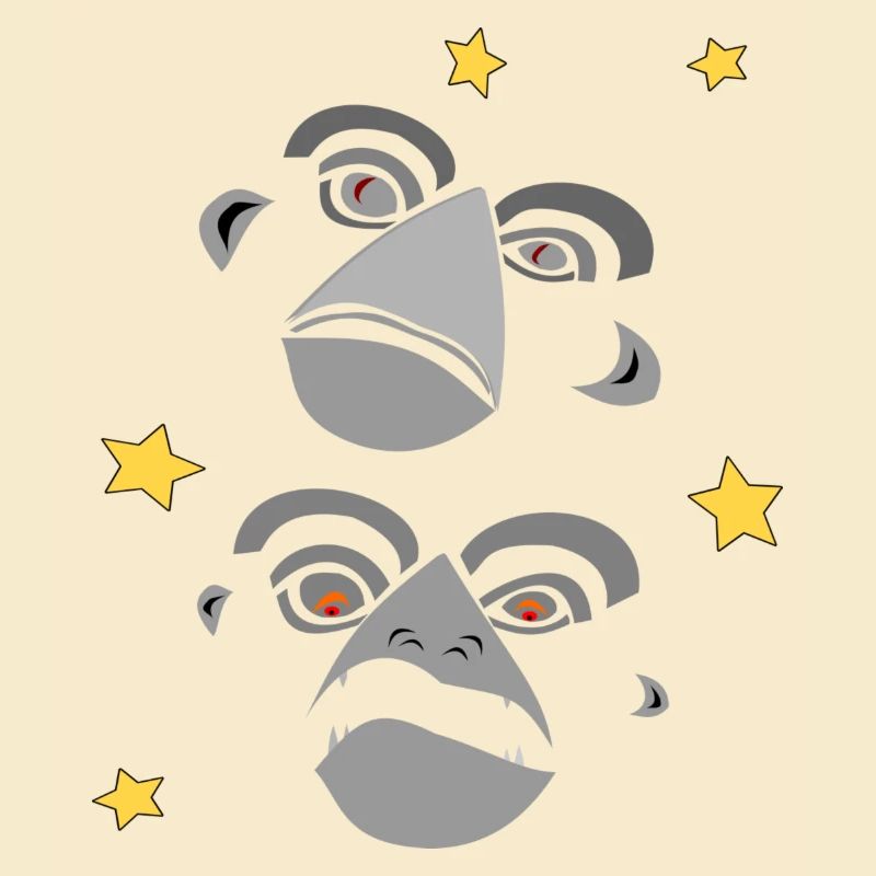 Two monkey faces screaming