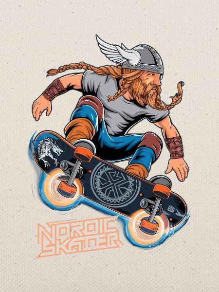 Wikinger-Krieger-Skateboarder