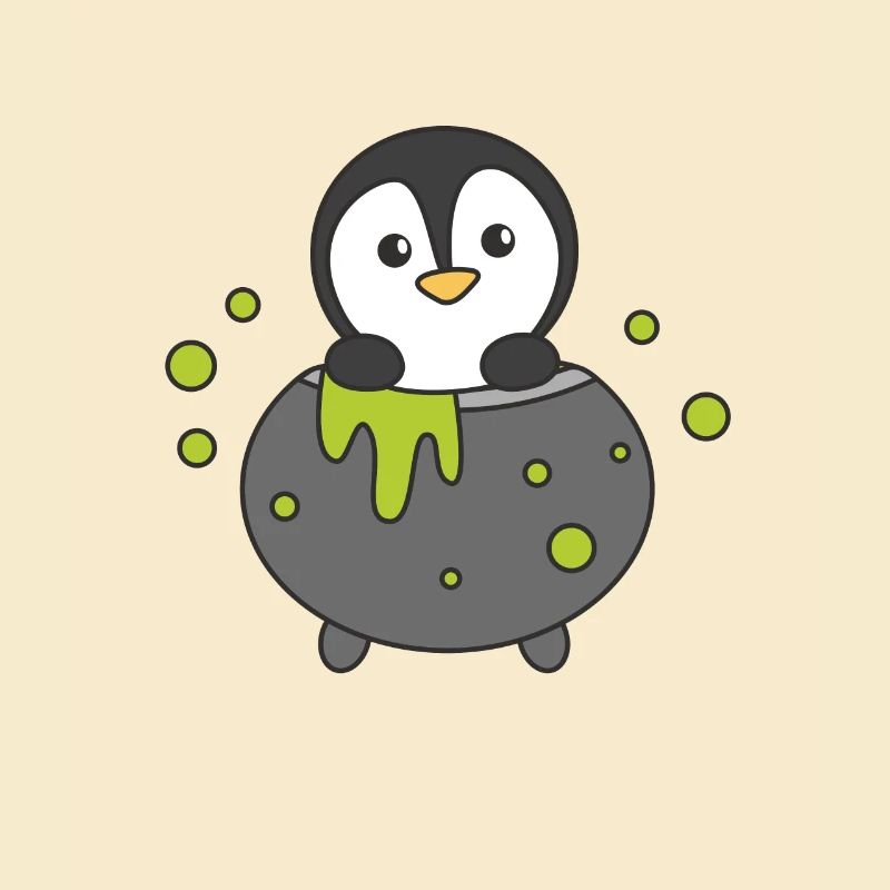 Pingouin Joyeux Halloween Bâton de Chaudron de Sorcière