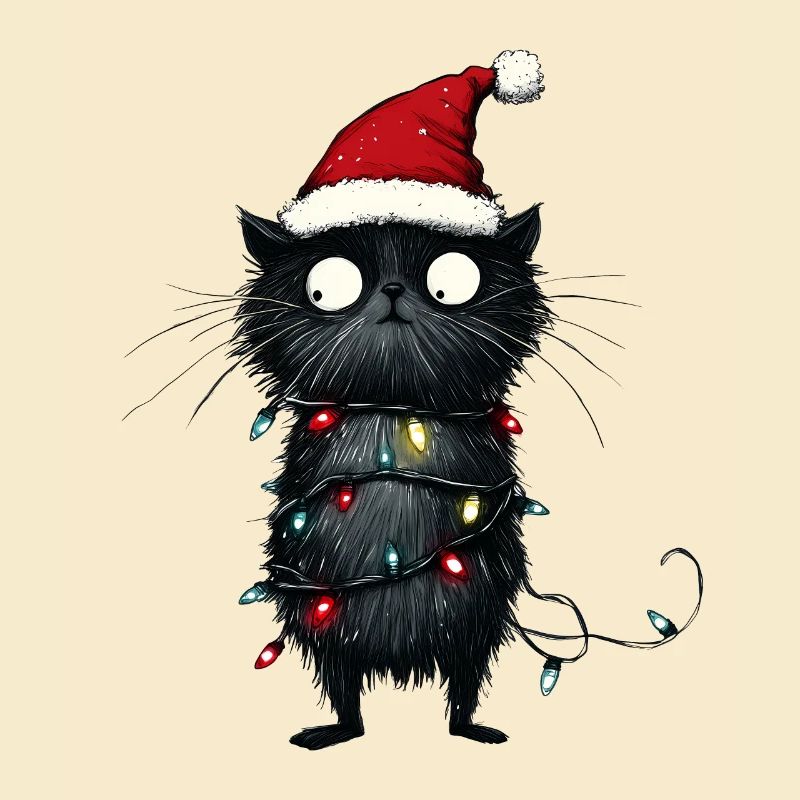 Weihnachtsbaum Lustige Katze Lichterkette Geschenk