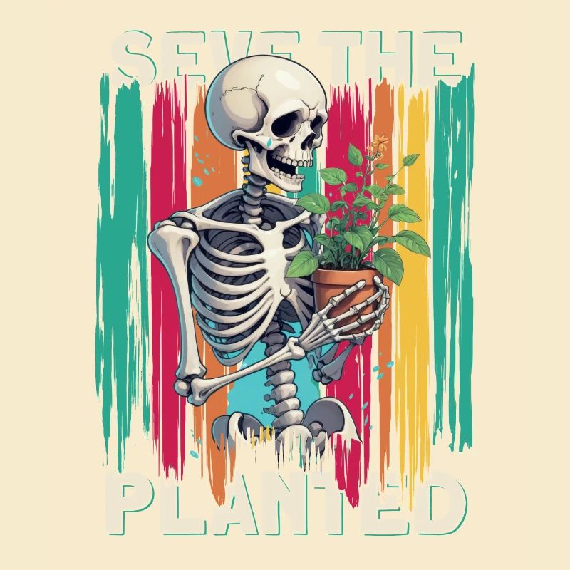 Save The Planet design with skeleton that has a delicate