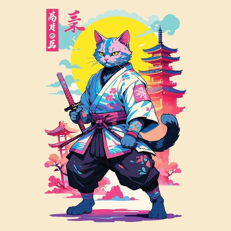 Conception esthétique Samurai Cat Vaporwave