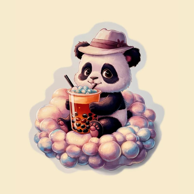 Cute Panda Bubble Tea Illustration