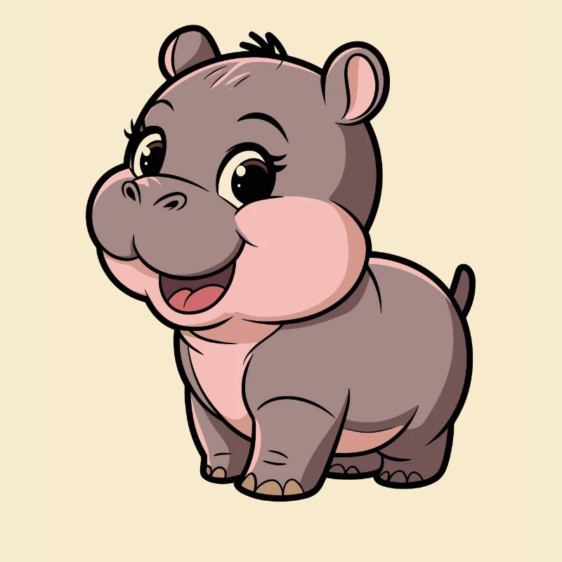 Cute Moo Deng Hippo Cartoon Design