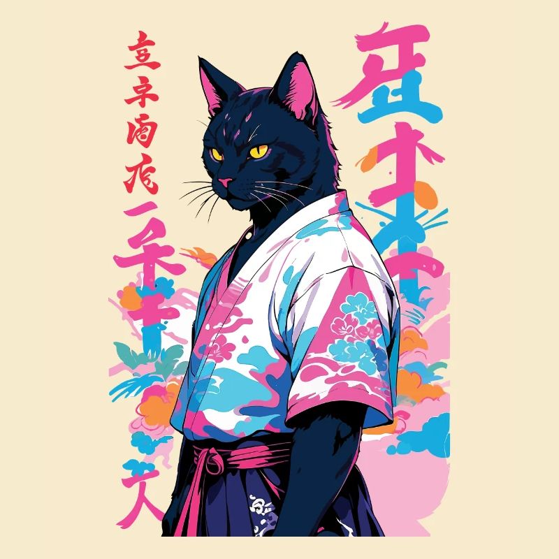 Samurai Katze Vaporwave Aesthetic Samurai Kunst