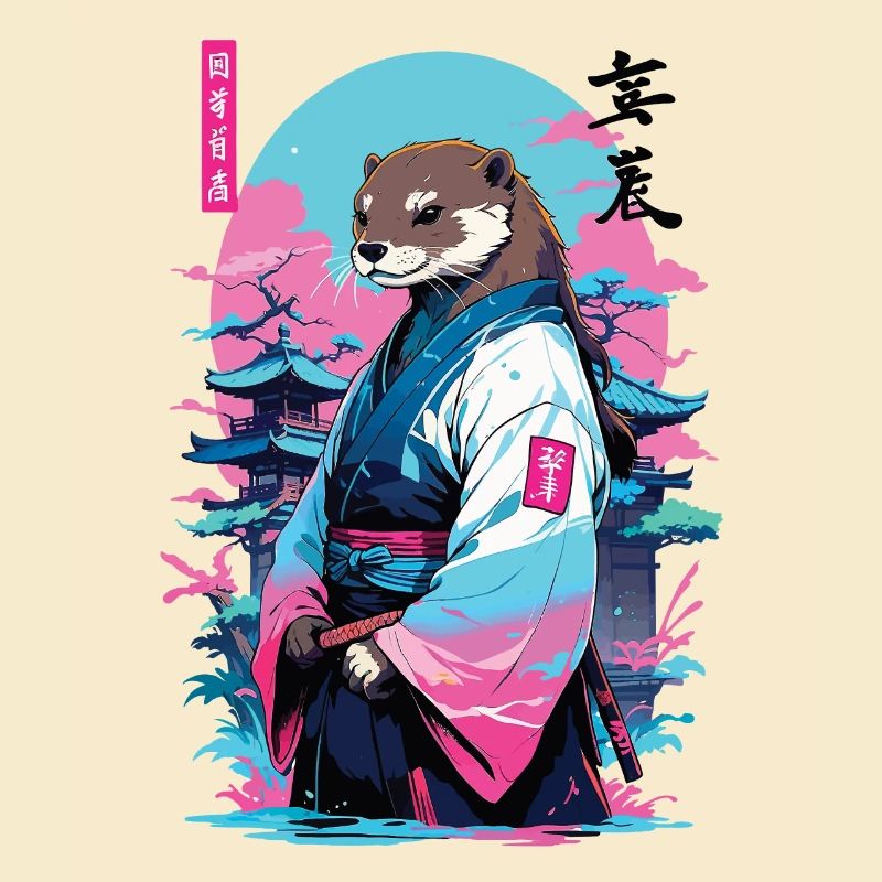 Samurai Otter Aesthetic Vaporwave Style