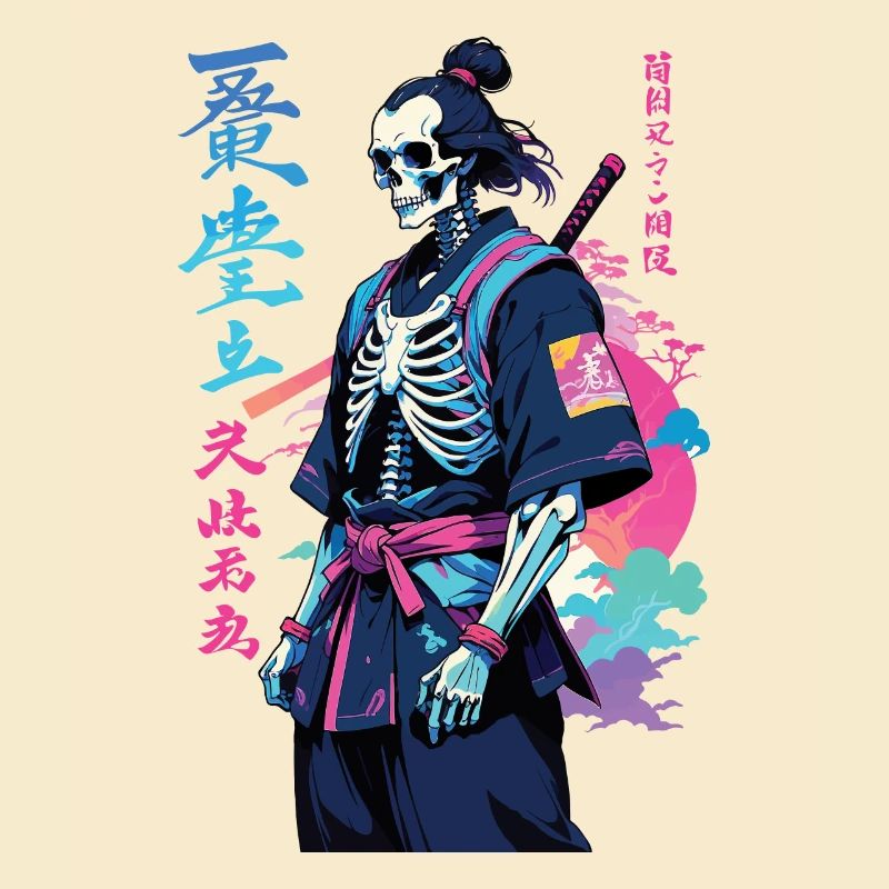 Oni Skeleton Samurai Vaporwave Aesthetic