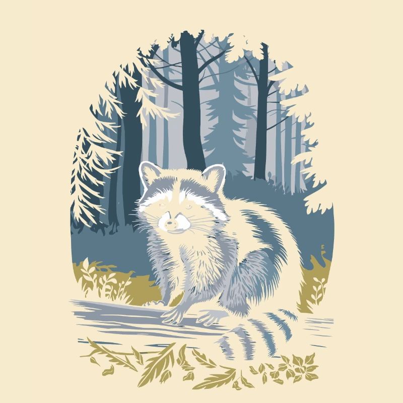 raton laveur dans la forêt de Cottagecore